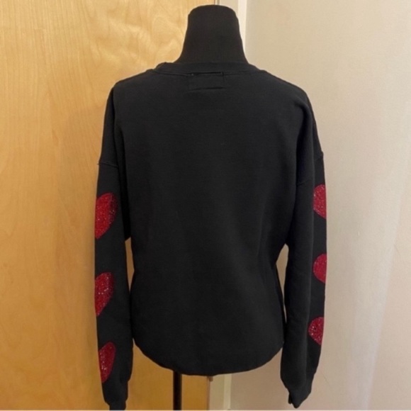 Carmar Los Angeles Black Crew Neck Sweatshirt Red Studded Heart Sleeves Size SML - Picture 4 of 16